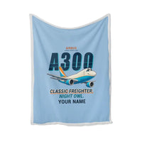 Thumbnail for Airbus A300F4-203 - Cartoon + Name - Blanket - Light Blue