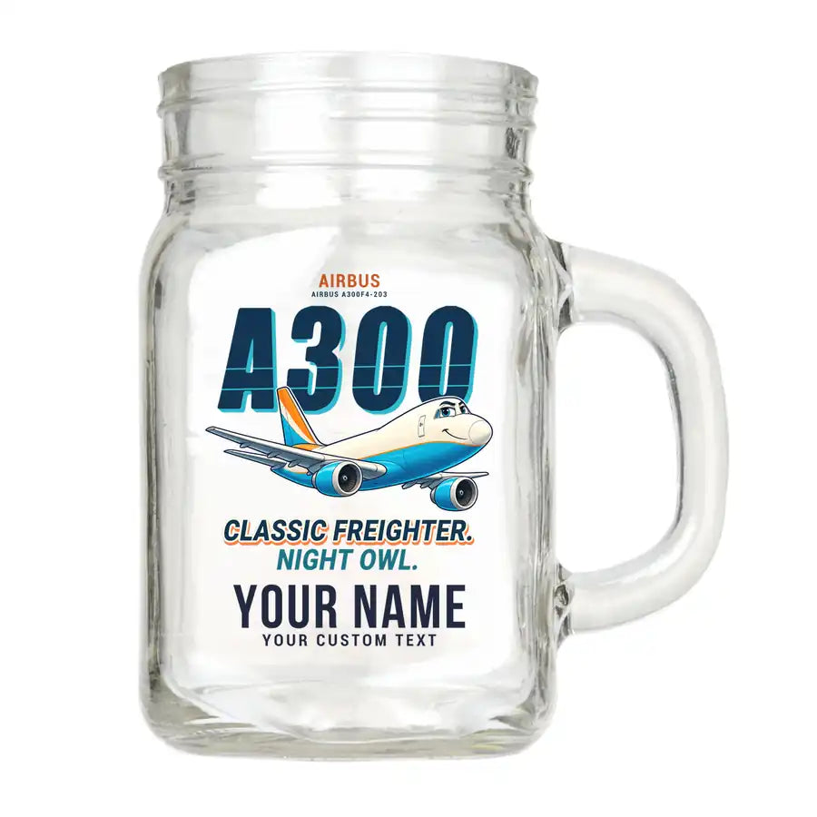Airbus A300F4-203 - Cartoon + Name - Cocktail Glass (Mason Jar)