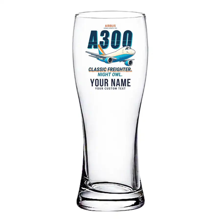 Airbus A300F4-203 - Cartoon + Name - Pilsner Beer Glass