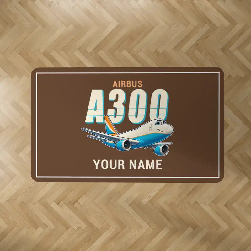 Airbus A300F4-203 - Cartoon + Name - Rectangle Carpet - Brown
