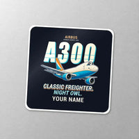 Thumbnail for Airbus A300F4-203 - Cartoon + Name - Square Sticker - Close-up