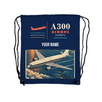 Thumbnail for Airbus A300F4-203 - Drawstring Bag - Classic + Name - Dark Blue