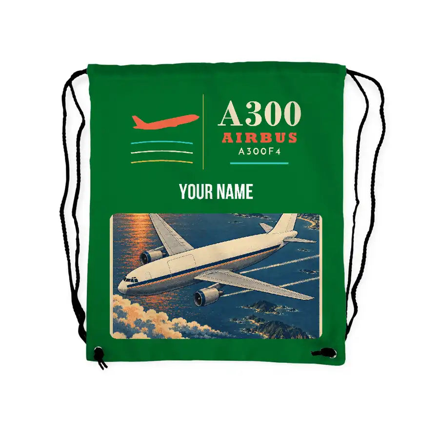 Airbus A300F4-203 - Drawstring Bag - Classic + Name - Green