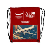 Thumbnail for Airbus A300F4-203 - Drawstring Bag - Classic + Name - Red