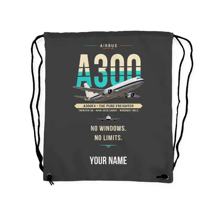 Airbus A300F4-203 - Drawstring Bag - Original + Name - Gray