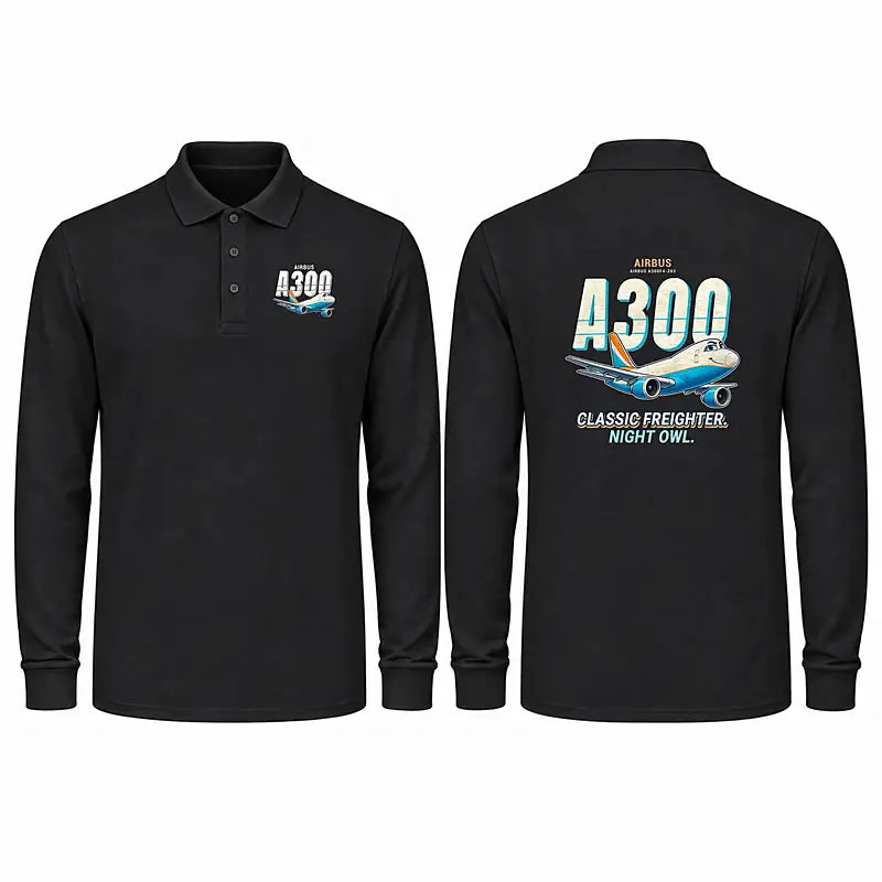 Airbus A300F4-203 Premium Polo T-Shirts - Cartoon - Long Sleeve - Black