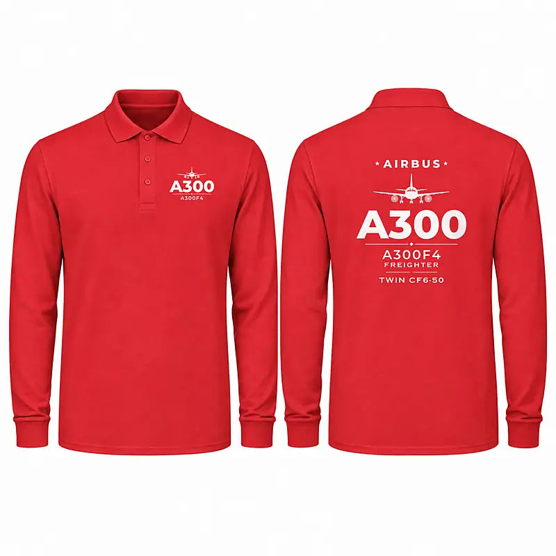 Airbus A300F4-203 Premium Polo T-Shirts - Heritage - Long Sleeve - Red