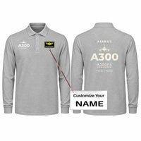 Thumbnail for Airbus A300F4-203 Premium Polo T-Shirts - Heritage + Name - Long Sleeve - Gray