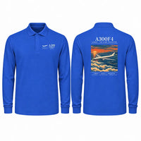 Thumbnail for Airbus A300F4-203 Premium Polo T-Shirts - Poster - Long Sleeve - Blue