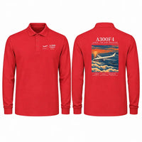 Thumbnail for Airbus A300F4-203 Premium Polo T-Shirts - Poster - Long Sleeve - Red