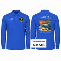 Thumbnail for Airbus A300F4-203 Premium Polo T-Shirts - Poster + Name - Long Sleeve - Blue