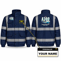 Thumbnail for Airbus A300F4-203 Reflective Winter Jackets - Cartoon + Name - Navy Blue