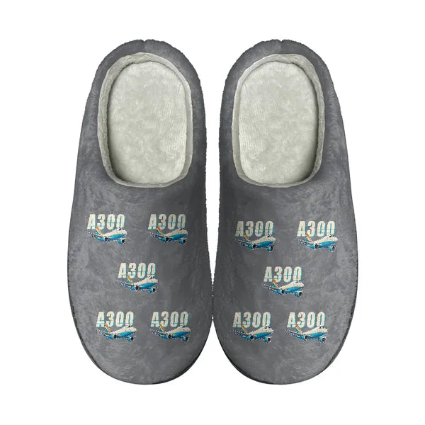 Airbus A300F4-203 - Slippers - Cotton - Cartoon Pattern - Gray