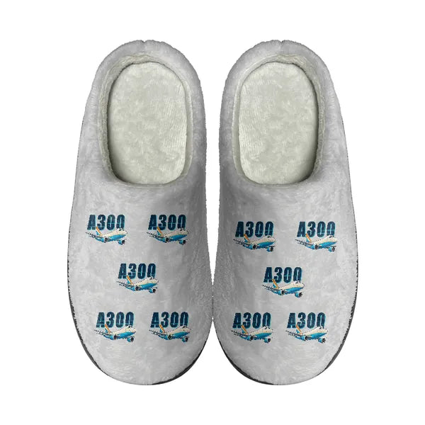 Airbus A300F4-203 - Slippers - Cotton - Cartoon Pattern - Light Gray