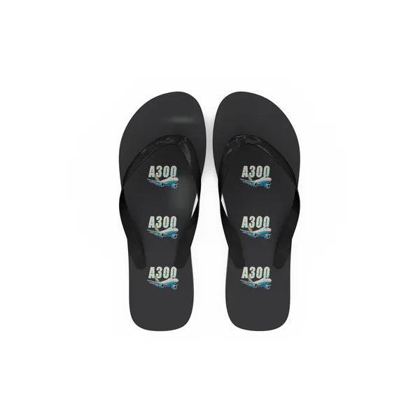 Airbus A300F4-203 - Slippers - Flip Flops - Cartoon Pattern - Black