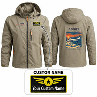 Thumbnail for Airbus A300F4-203 Stylish Jackets - Hooded Windbreaker - Poster + Name - Khaki