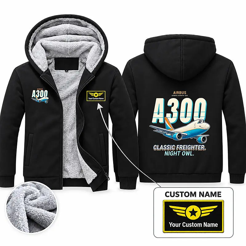 Airbus A300F4-203 Zipped Sweatshirts - Cartoon + Name - Black
