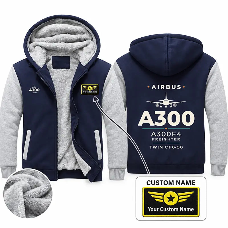 Airbus A300F4-203 Zipped Sweatshirts - Heritage + Name - Navy & Gray