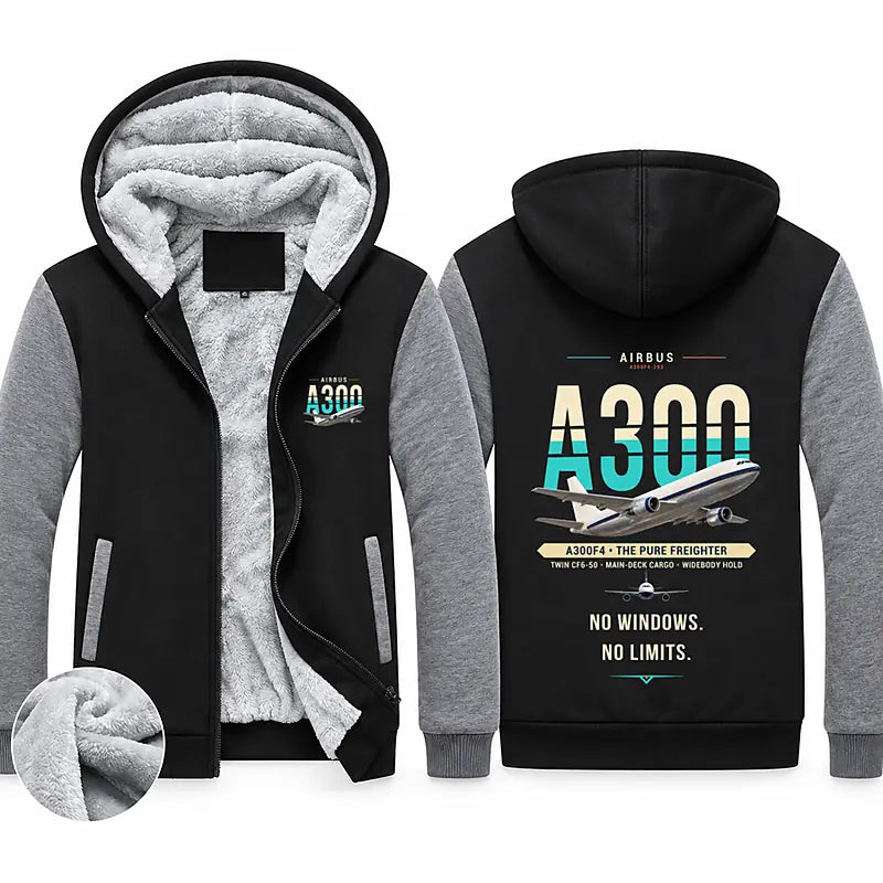 Airbus A300F4-203 Zipped Sweatshirts - Original - Black & Gray