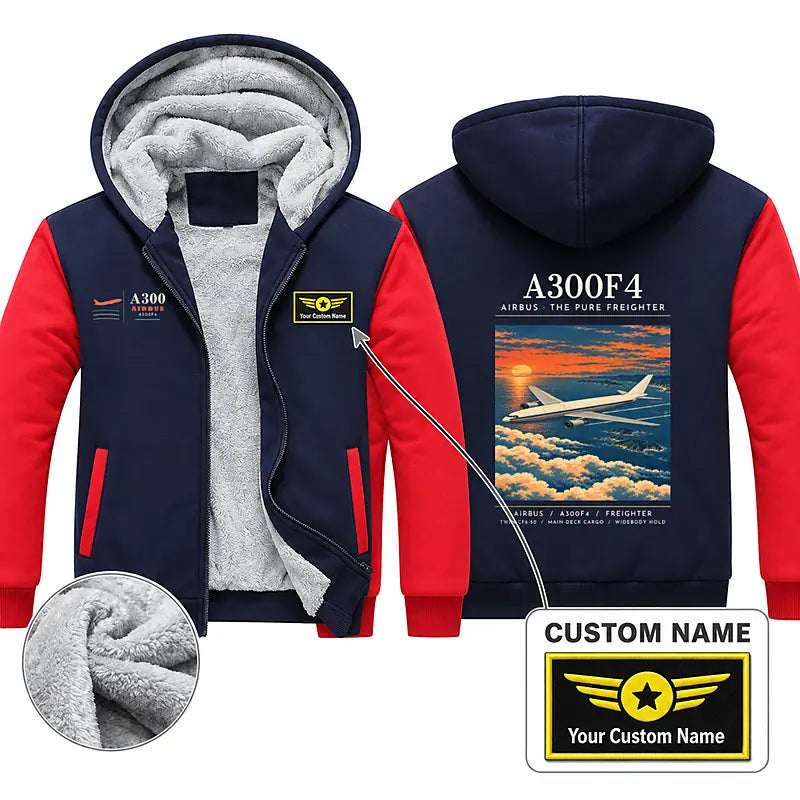 Airbus A300F4-203 Zipped Sweatshirts - Poster + Name - Navy & Red