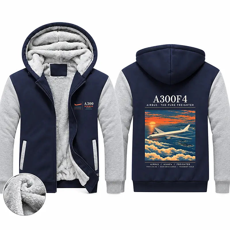 Airbus A300F4-203 Zipped Sweatshirts - Poster - Navy & Gray