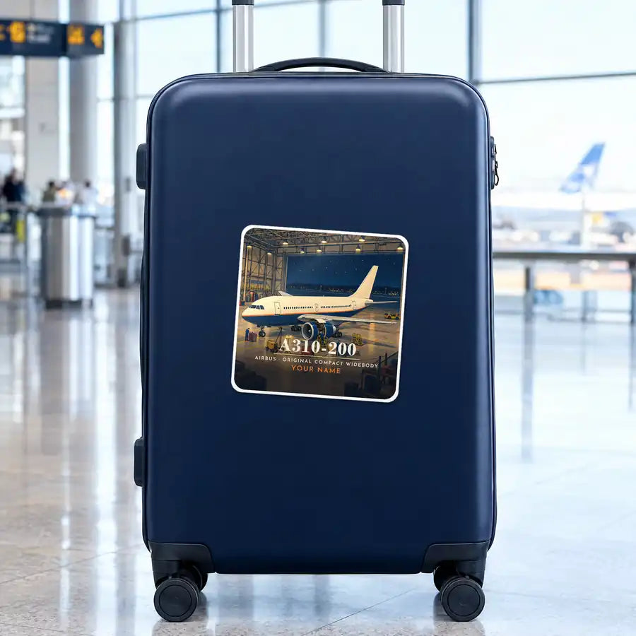 Airbus A310-200 - 3D + Name - Square Sticker - Suitcase
