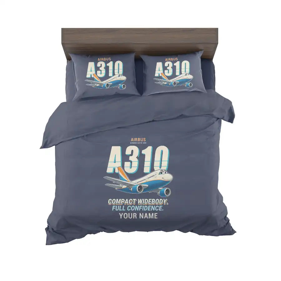 Airbus A310-200 - Cartoon + Name - Bedding Set - Navy Blue