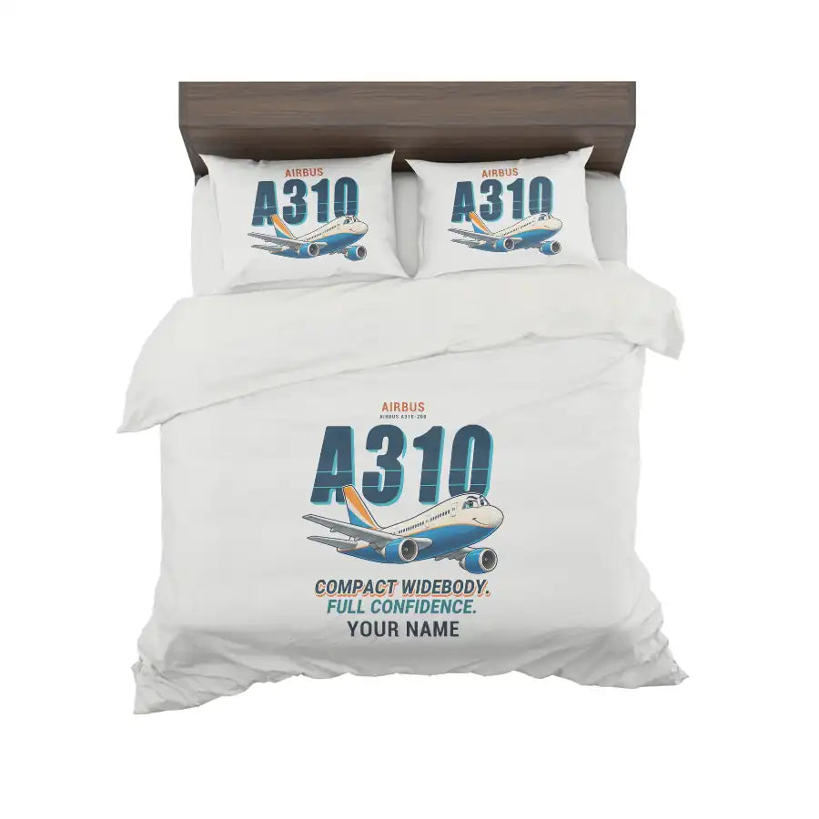 Airbus A310-200 - Cartoon + Name - Bedding Set - White