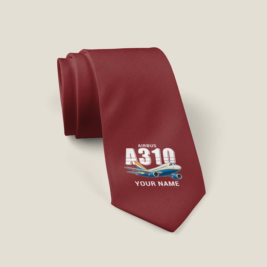 Airbus A310-200 - Cartoon + Name - Tie - Dark Red