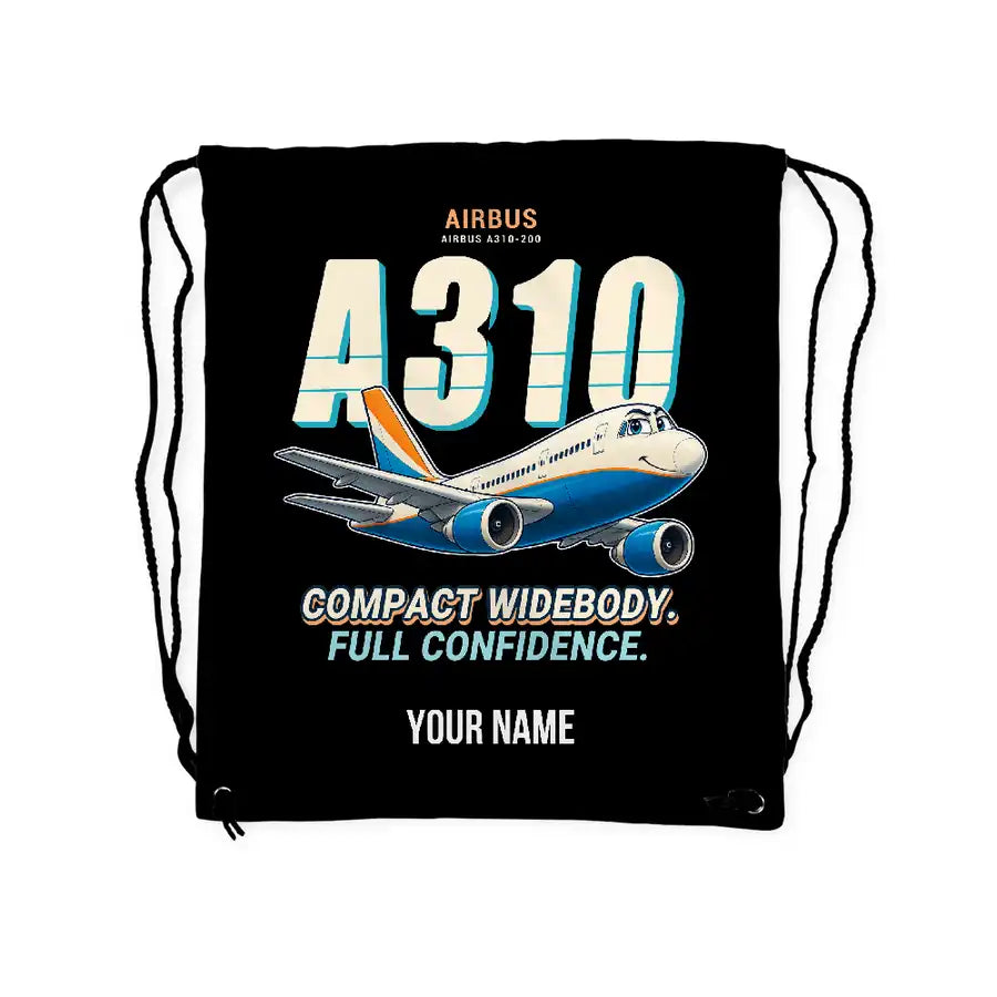 Airbus A310-200 - Drawstring Bag - Cartoon + Name - Black