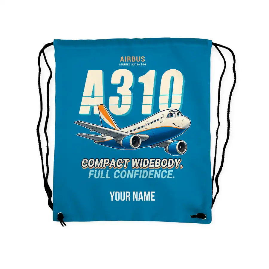 Airbus A310-200 - Drawstring Bag - Cartoon + Name - Light Blue