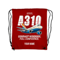 Thumbnail for Airbus A310-200 - Drawstring Bag - Cartoon + Name - Red