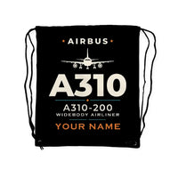 Thumbnail for Airbus A310-200 - Drawstring Bag - Heritage + Name - Black