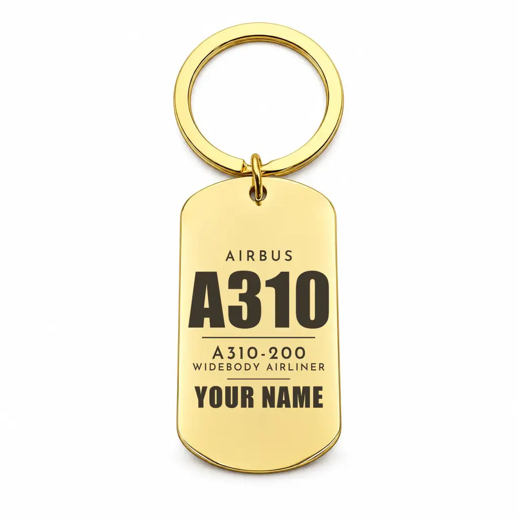 Airbus A310-200 - Key Chain - Tag + Name - Gold