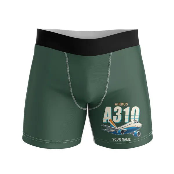 Airbus A310-200 - Men Boxers - Cartoon + Name - Dark Green