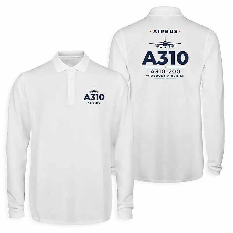 Airbus A310-200 Premium Polo T-Shirts - Heritage - Long Sleeve - White