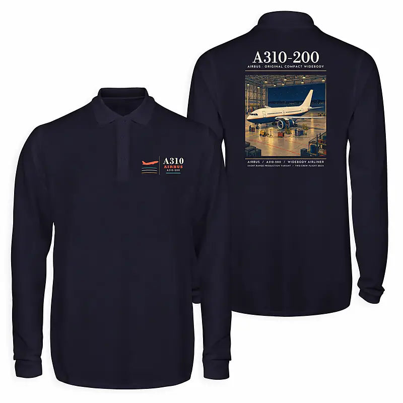 Airbus A310-200 Premium Polo T-Shirts - Poster - Long Sleeve - Dark Blue