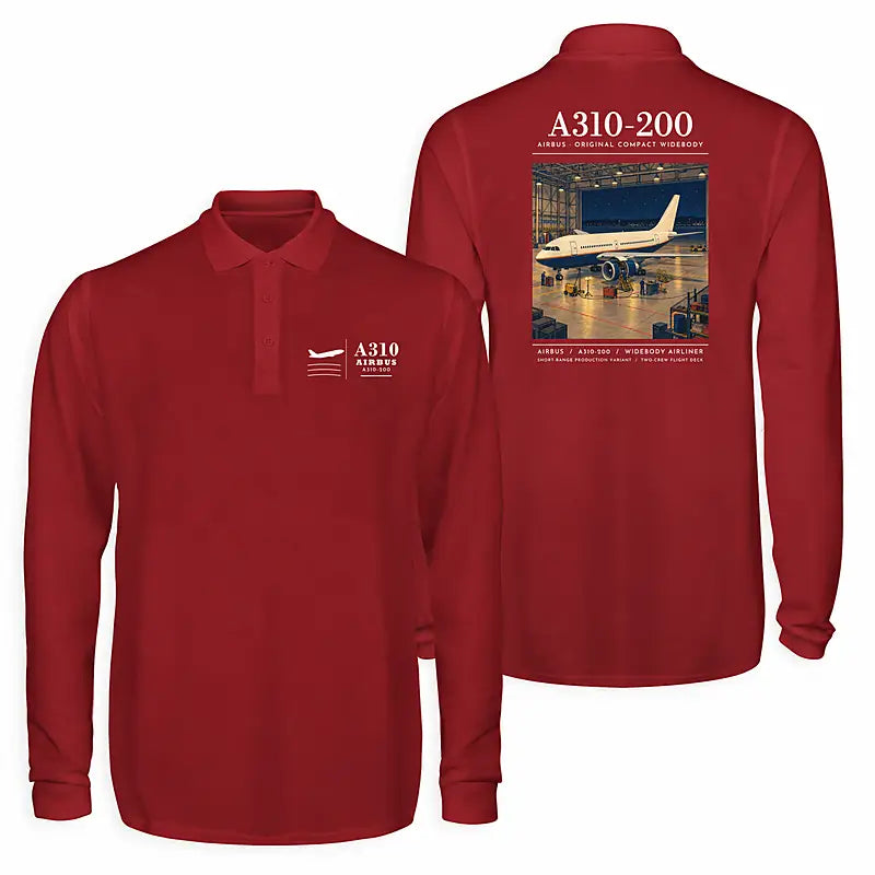 Airbus A310-200 Premium Polo T-Shirts - Poster - Long Sleeve - Dark Red
