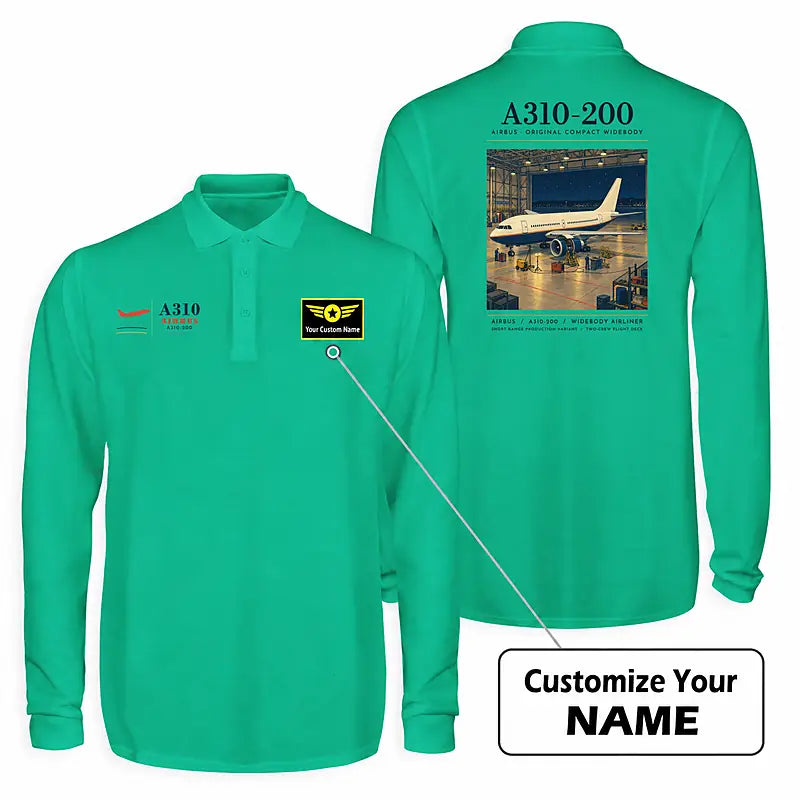 Airbus A310-200 Premium Polo T-Shirts - Poster + Name - Long Sleeve - Green