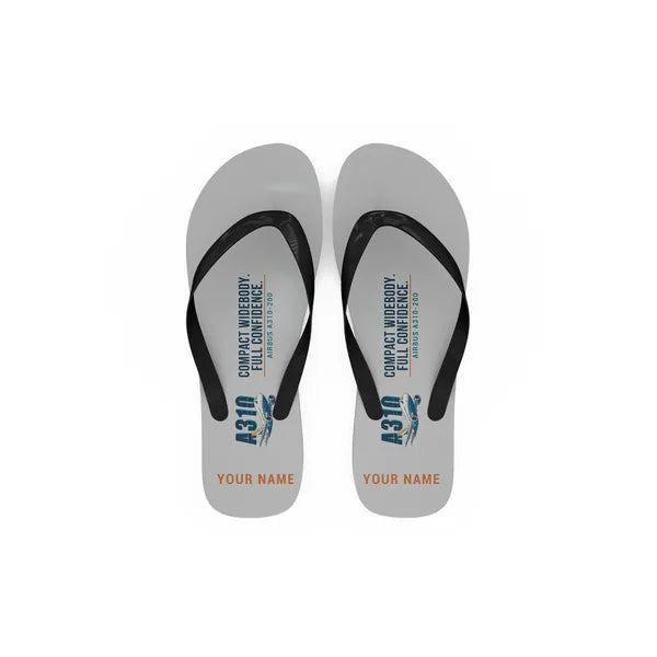 Airbus A310-200 - Slippers - Flip Flops - Cartoon + Name - Light Gray