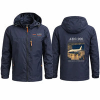 Thumbnail for Airbus A310-200 Stylish Jackets - Hooded Windbreaker - Poster - Navy Blue