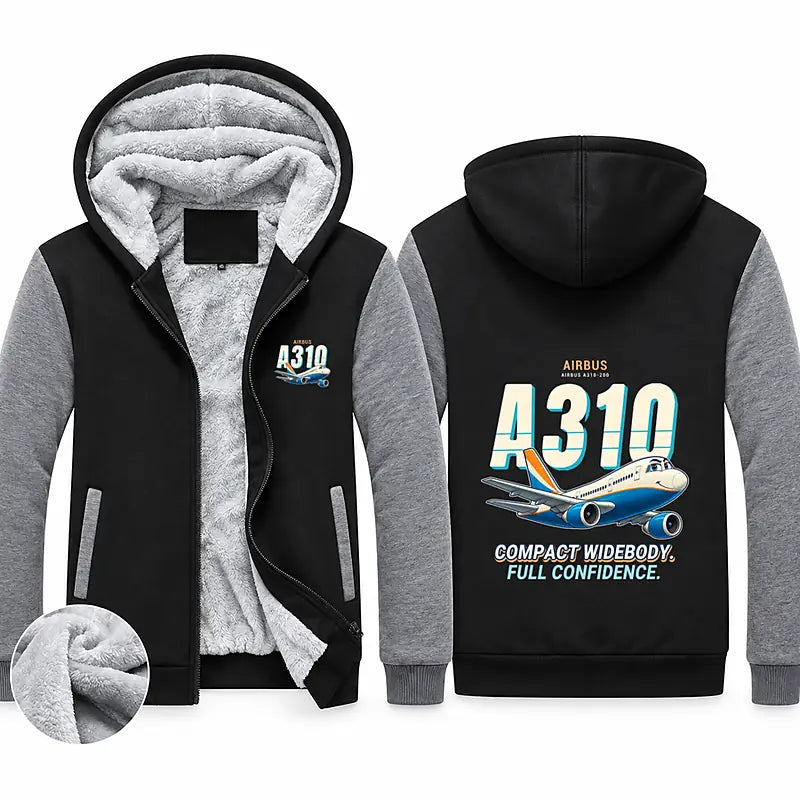 Airbus A310-200 Zipped Sweatshirts - Cartoon - Black & Gray