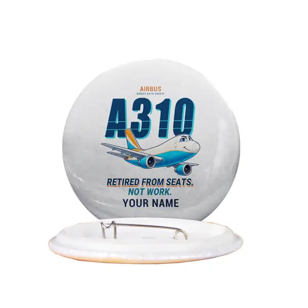Airbus A310-200P2F - Cartoon + Name - Pin - White