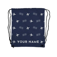 Thumbnail for Airbus A310-200P2F - Drawstring Bag - 3D Pattern + Name - Navy Blue