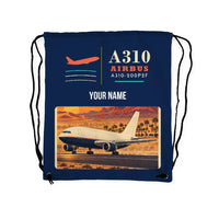 Thumbnail for Airbus A310-200P2F - Drawstring Bag - Classic + Name - Dark Blue