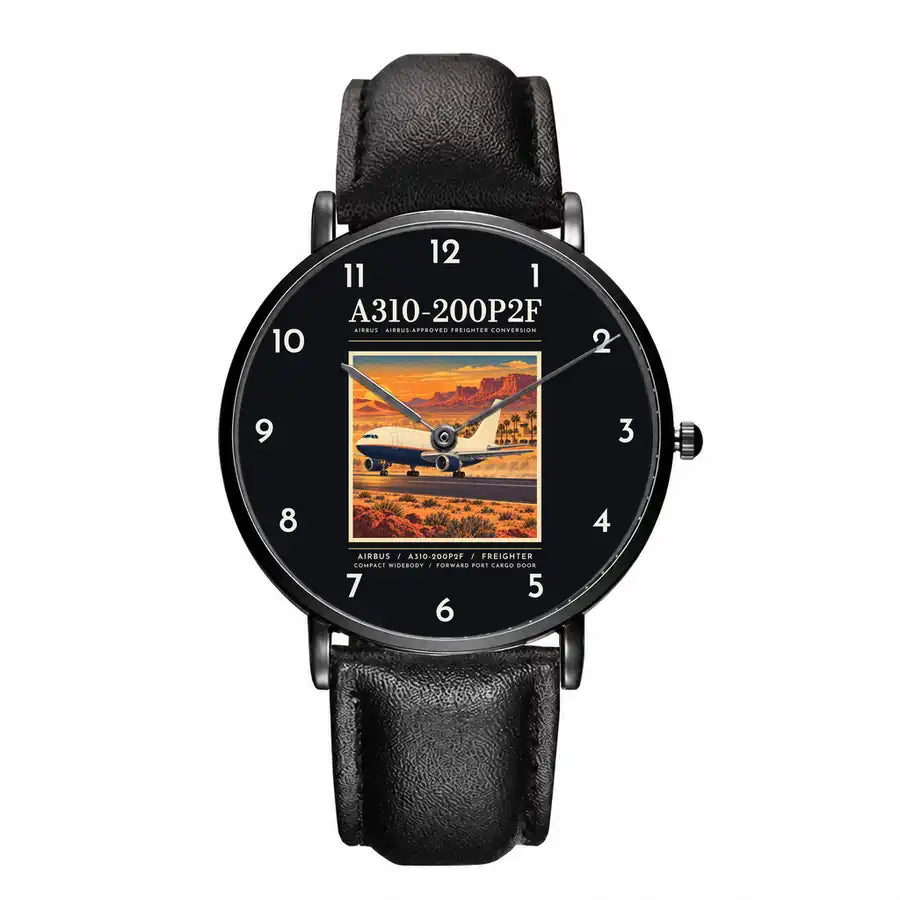 Airbus A310-200P2F - Poster - Slim Leather - Black and Black Leather Strap