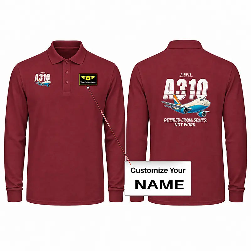 Airbus A310-200P2F Premium Polo T-Shirts - Cartoon + Name - Long Sleeve - Dark Red