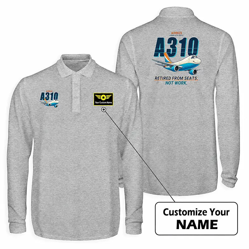 Airbus A310-200P2F Premium Polo T-Shirts - Cartoon + Name - Long Sleeve - Gray