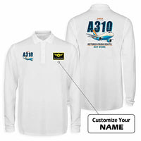 Thumbnail for Airbus A310-200P2F Premium Polo T-Shirts - Cartoon + Name - Long Sleeve - White