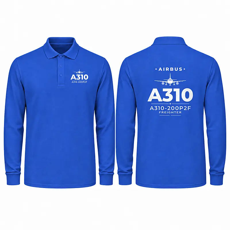 Airbus A310-200P2F Premium Polo T-Shirts - Heritage - Long Sleeve - Blue